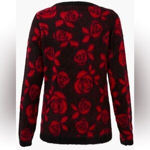Salon Studio Black/Red Roses Pattern Pullover Crew Neck Sweater Size L